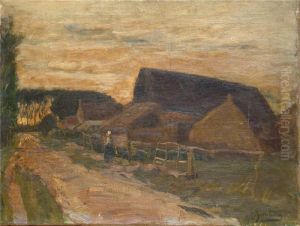 Dorfstrase Mit Bauerin by August Jernberg