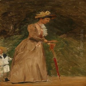 Kronprinsesse Louise Med Prins Gustav I Slotsparken by August Andreas Jerndorff