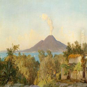 View Of Mount Vesuvius And The Gulf Of Naples by August Andreas Jerndorff