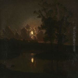Hostaften Ved Hjortekaeret, Jaegersborg Dyrehave, Maneskin by August Andreas Jerndorff
