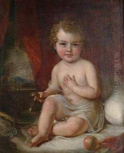 Portrait Of A Young Child, Believed To Be Edwin Collins, A Landscape Beyond by Ambrosini Jerome