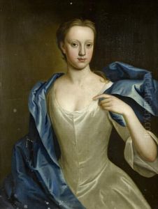 Portrait Of A Young Lady, Three-quarter-length, In A White Silk Dress And A Blue Shawl