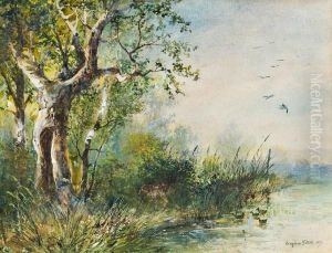Flussufer Mit Baumen by Eugene Jettel
