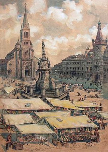 Market In Wilson Square In Kladno - view 1