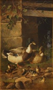 Patos Junto A Un Estanque. by Federico Jimenez Nicanor