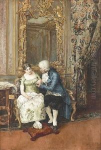 Schlossinterieur Mit Galanter Szene.