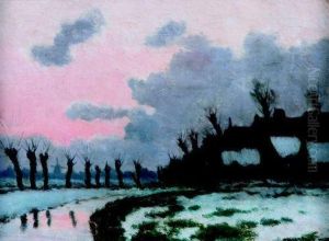Winters Landschap Met Boerderijen Enknotwilgen by Wilhelmus Harmanus Jintes