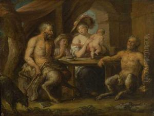Satyrn Bei Bauern. by Jacob Joardaens