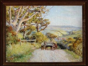 A View In The North Yorkshire Dales With A Farm Cart In The Foreground by Robert Jobling