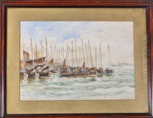 "a Breezy Day" - Fishing Boats At North Shields by Robert Jobling