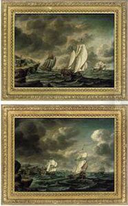 A Dutch Man-o'war And Trading Vessels Off A Rocky Headland