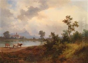 Voralpenlandschaft Mit Einer Am Wasser Gelegenen Kapelle by Heinrich, Hermann Johann