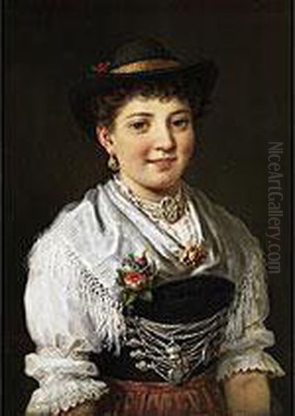 Portrait Eines Oberbayerischen Dirndls In Tracht Mit Mieder Und Silbergeschnure - view 1