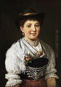 Portrait Eines Oberbayerischen Dirndls In Tracht Mit Mieder Und Silbergeschnure by Karl Hetz Johann