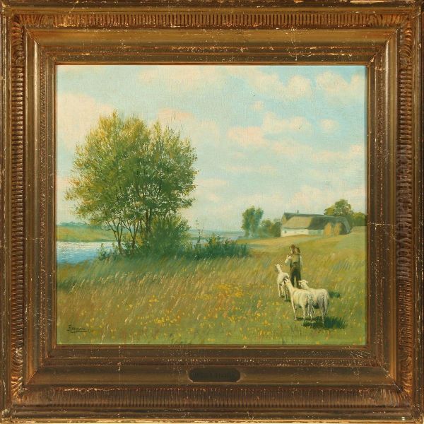 Landscape With Sheep And Shepherd - view 1