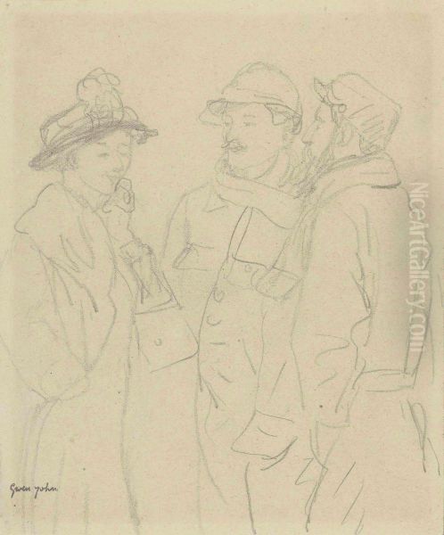Girl And Two Soldiers - view 1