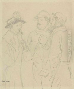 Girl And Two Soldiers by Gwendolen John