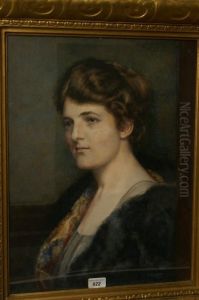 Portrait Of A Lady, Wearing A Black Fur Shawl by Edwin Thomas Johns