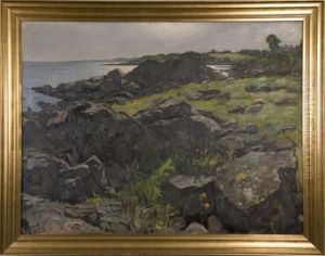 Sheep In Rocky Landscape Near Shoreline by Erik William Johnsen