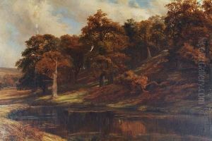 River Landscape With Trees On Ahillside