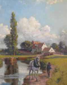 Canal Scene With A Horse Drawn Barge by Cyrus Johnson