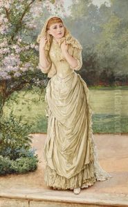 Lady In A Garden By A Blossoming Tree