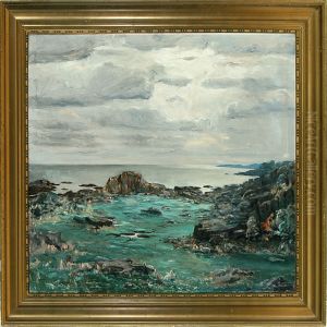Erik William Johnsen: Danish Coastal Scenery From Bornholm Island At Dust. Signed With A Monogram And Dated 23 by Erik William Johnson