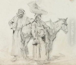Arab Man And Woman With Donkey by Ernest Borough Johnson