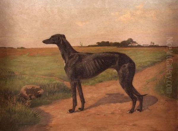 Study Of A Greyhound In An Extensivelandscape - view 1