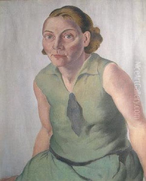 Portrait Of A Lady In A Greendress - view 1