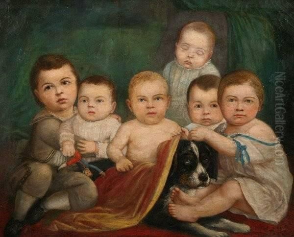 Six Children With Their Dog And Doll - view 1