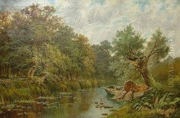 Rowing Boat In A River Landscape - view 1