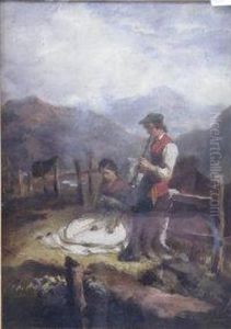A Highland Couple, He Playing The Oboe by Alexander Johnston