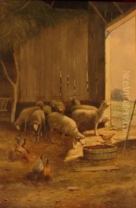 Sheep And Chickens by Reuben Le Grand Johnston