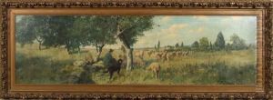 Panoramic Landscape With Shepherd And Flock by Reuben Le Grand Johnston