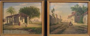 Arab Village Scene; Figures By A Building (a Pair) by Reuben Le Grand Johnston