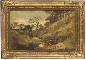 Boys Playing In A Stream by George Whitton Johnstone