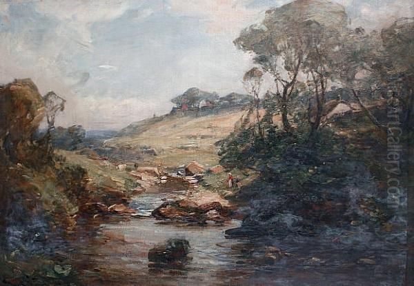 Figures By A Stream Near St. Andrews, Scotland - view 1