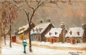 Street Scene With Red Sleigh by John Young Johnstone