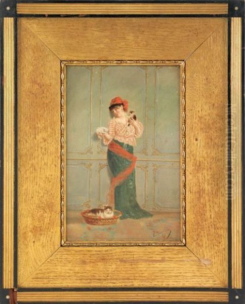 A Woman Withkittens - view 1