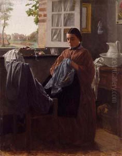 Interno Con Giovane Donna Che Cuce - view 1