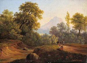 Idyllische Landschaft Mit Figurlicher Staffage by Josef Jonas