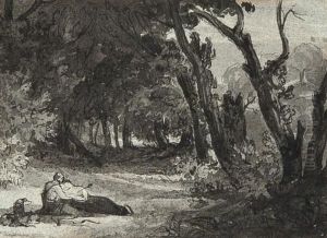 Classical Figures In A Wooded Landscape by George Jones