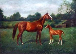 Belle Of Mayfair And Filly Foal By The Tinman by Herbert Jones