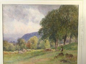 Conwy Valley Landscape With Lady On A Path By A Tree by Josiah Clinton Jones