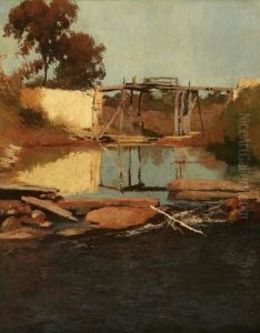 Bridge In River Landscape by Leon Foster Jones