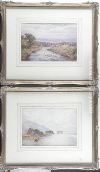 A Rocky Stream; Lake Scene - view 1