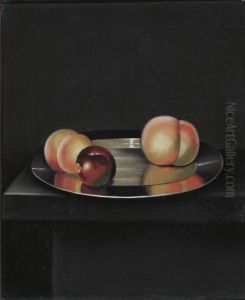 Still Life With Peaches And An Apple On A Pewter Plate by William Jones Of Bath