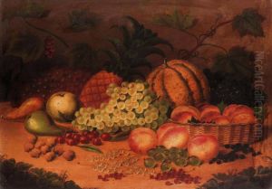 Still Life Of Fruit With Peaches In A Basket by William Jones Of Bath