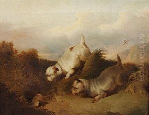 Terriers Chasing A Rabbit Down A Hole; And Spaniels Flushing Out A Duck, A Pair by Paul Jones